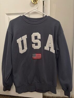USA Appliqué Crewneck Sweater - Charcoal Blue